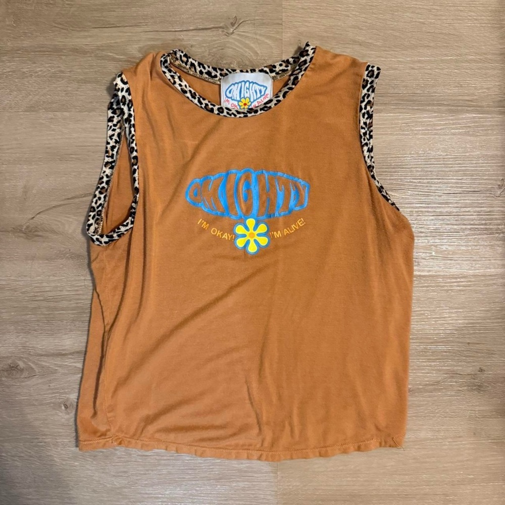 Orange Tank Top with Leopard Trim